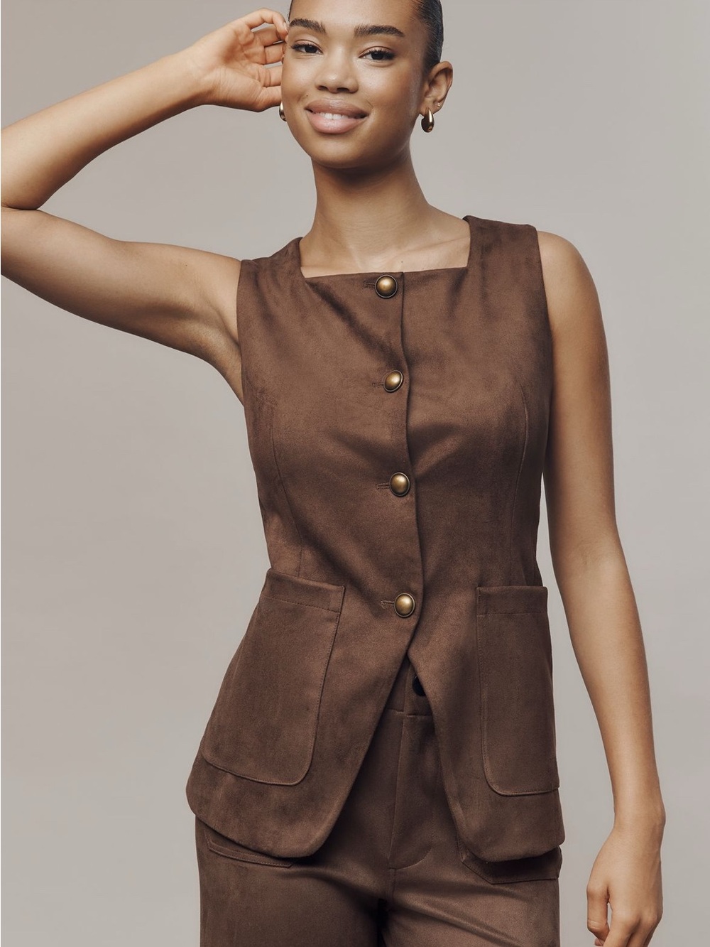 Maeve Faux-Suede Cutaway Vest